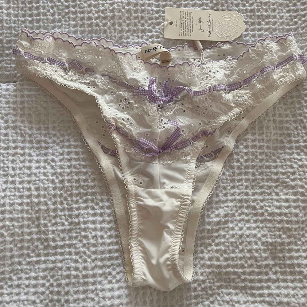 For Love and Lemons Cream Bikini Panty with Lavender Trim